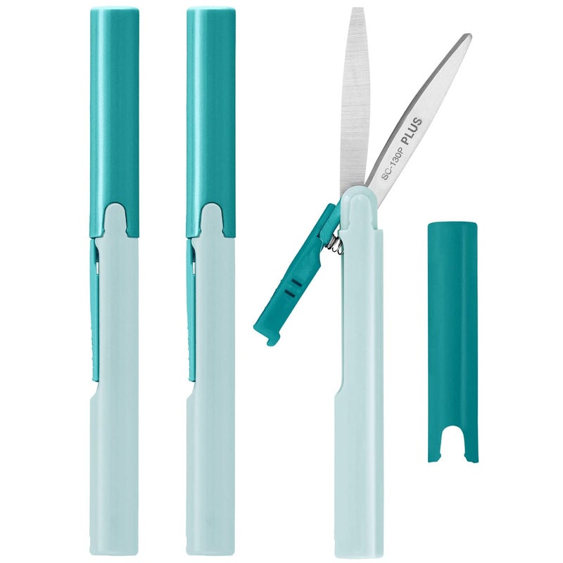 Plus Pen Style Compact Twiggy Scissors with Cover, 3-Pack Turquoise